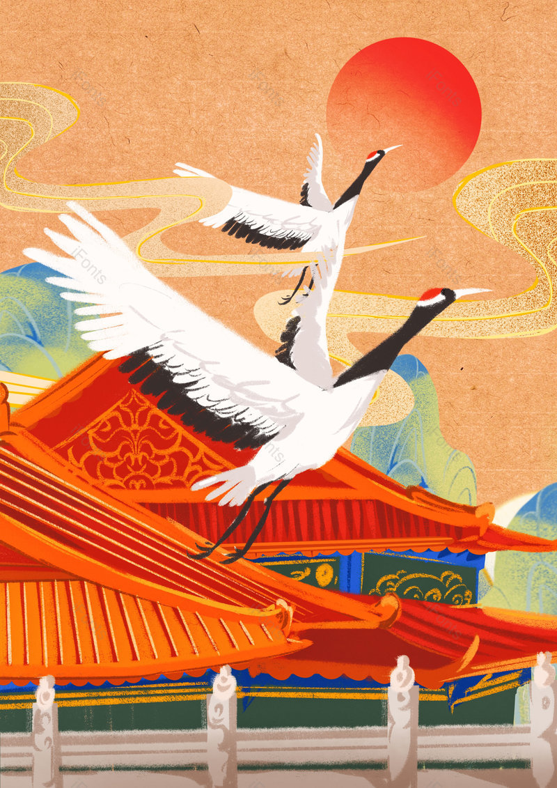 中国风国潮手绘古建筑景点背景设计,插画/手绘图,插画/手绘图库,插画/手绘图下载,插画/手绘